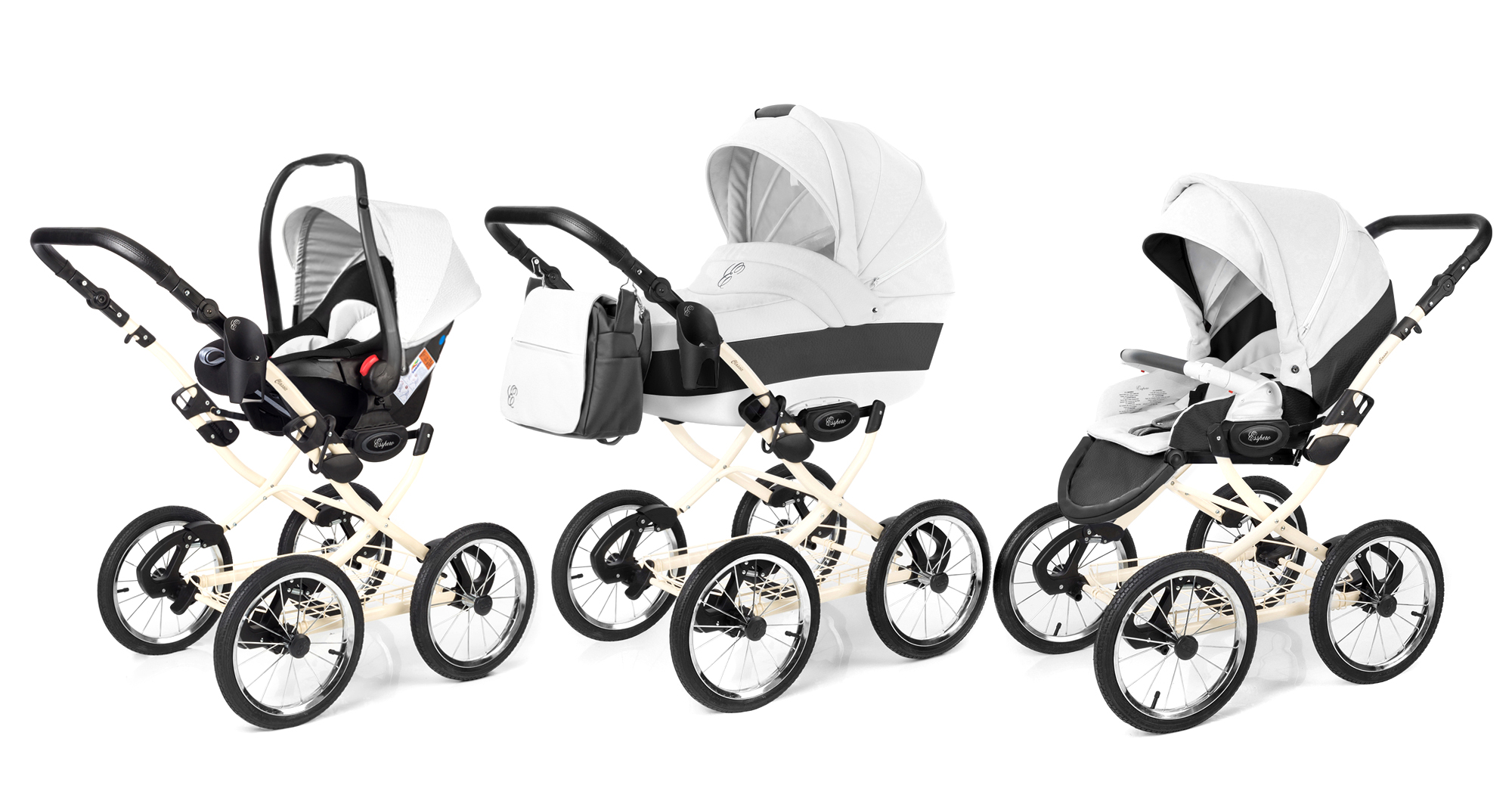Коляска 3 в 1 Esspero Grand Classic (шасси Beige) White leatherette