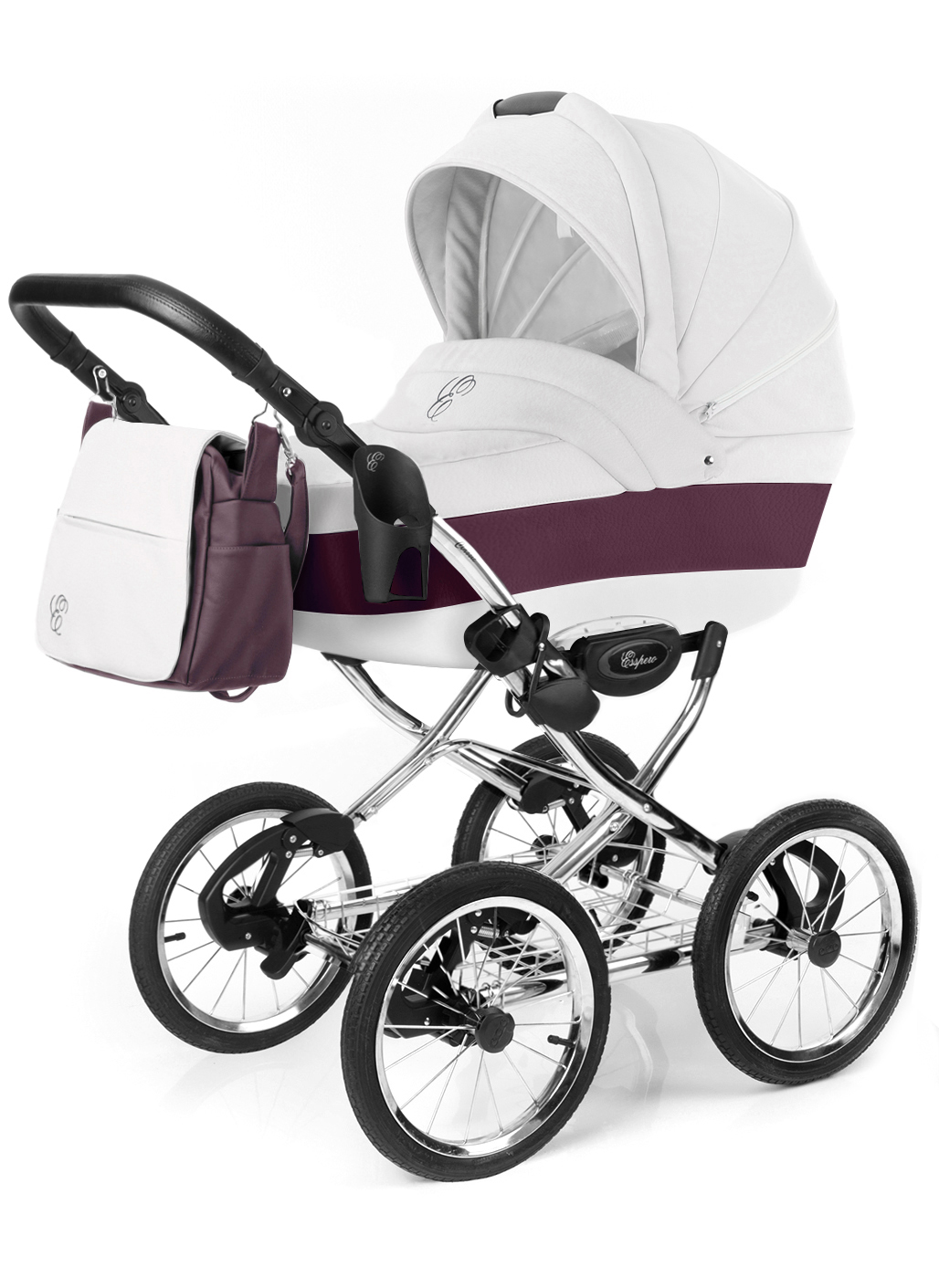 Коляска для новорожденных Esspero Grand Classic (шасси Chrome) Maroon leatherette