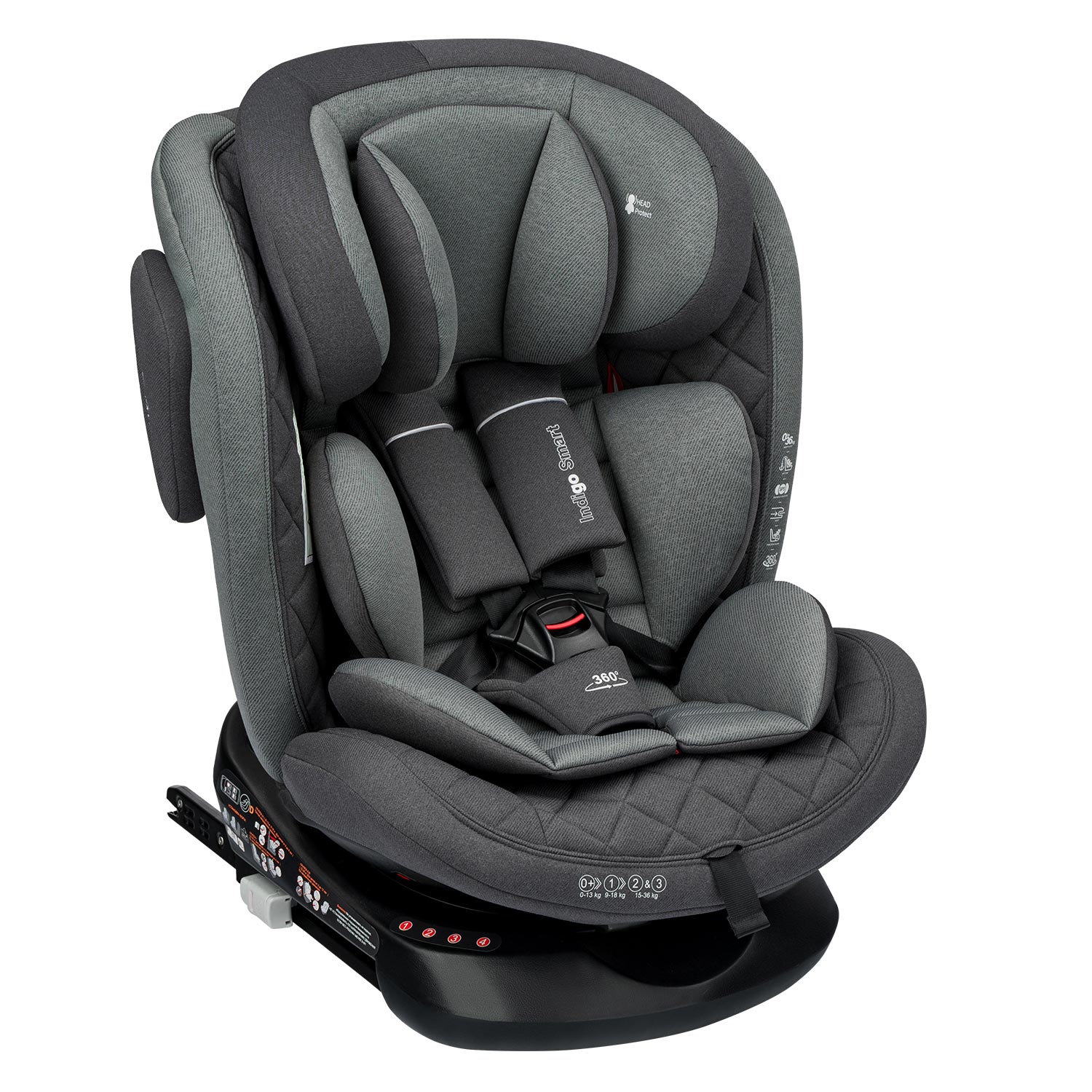 Автокресло Indigo SMART ISOFIX, группа 0+1+2+3 серый