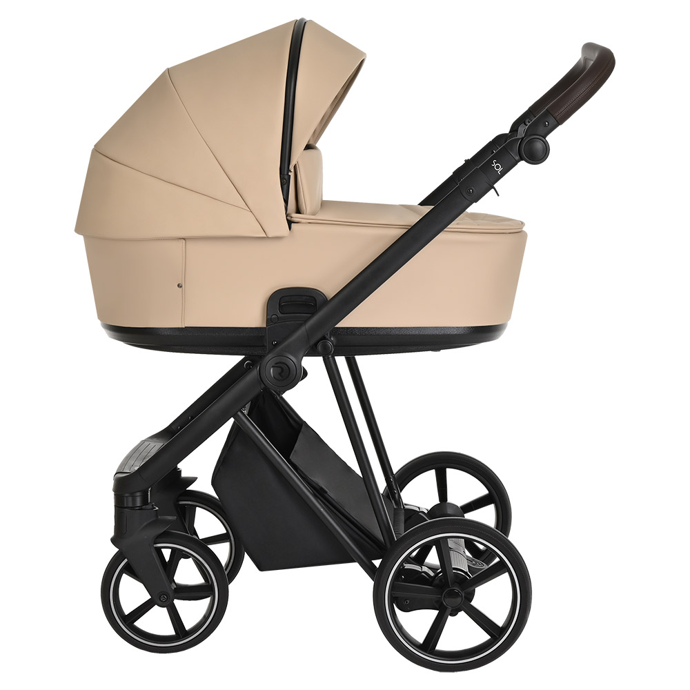 Коляска 3 в 1 Roan Sol Кожа Caramel/Black/руч.Тем.коричневый