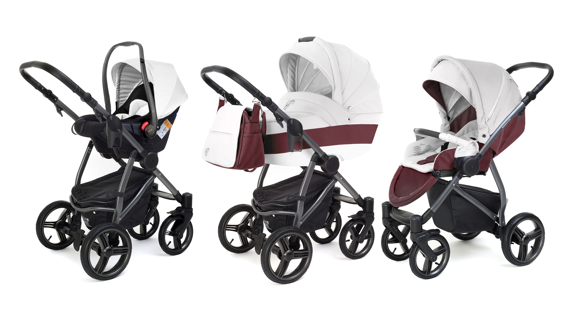 Коляска 3 в 1 Esspero Grand Newborn Lux (шасси Graphite) Maroon leatherette