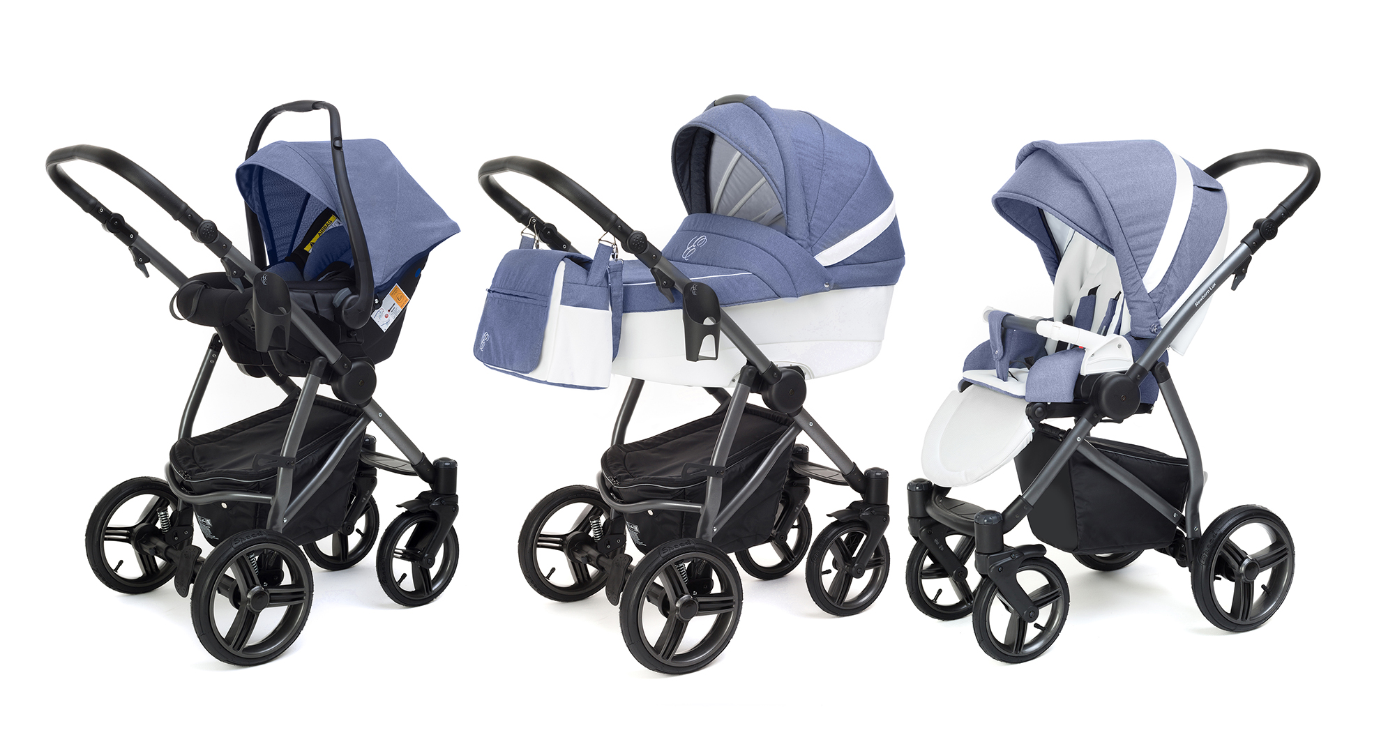 Коляска 3 в 1 Esspero Grand Newborn Lux (шасси Graphite) Jeans Blue