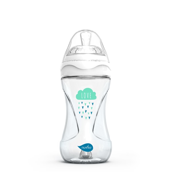 Антиколиковая бутылочка Nuvita 6033 Glass Collection 240мл, стекло белый/зеленый