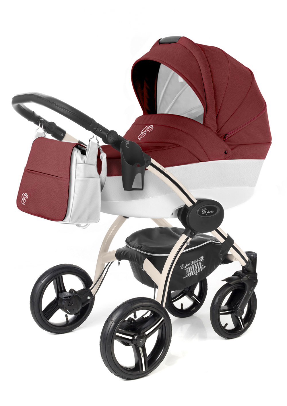 Коляска для новорожденных Esspero Grand I-Nova (шасси Beige) Cherry leatherette