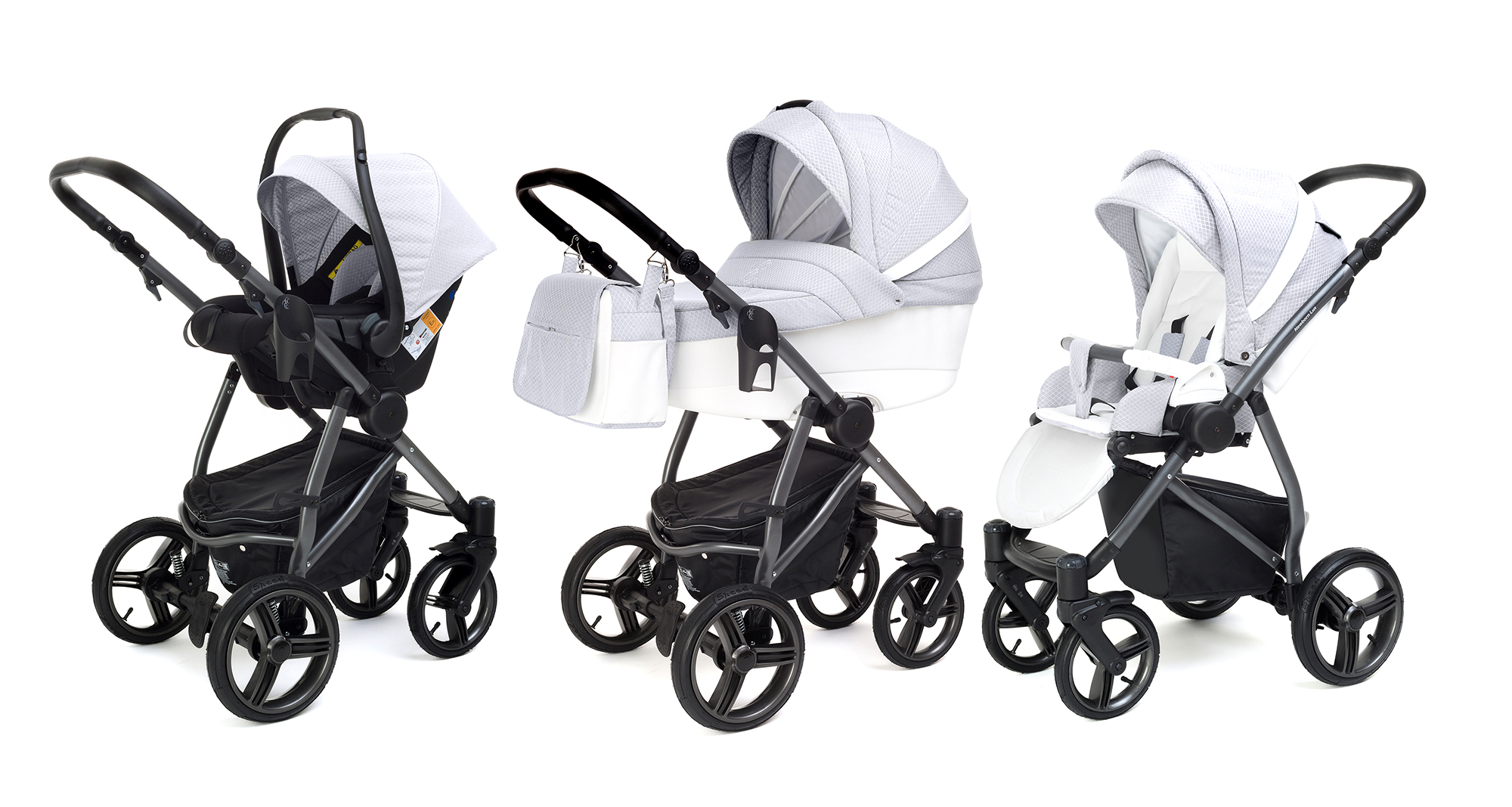 Коляска 3 в 1 Esspero Grand Newborn Lux (шасси Graphite) Grey Diamond