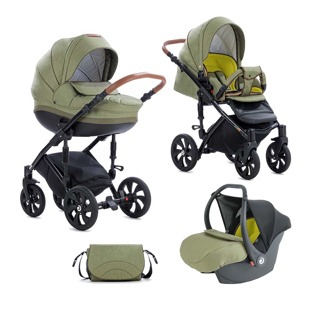 Коляска 3 в 1 Tutis Mimi Style Оливковый лен+кожа Хаки
