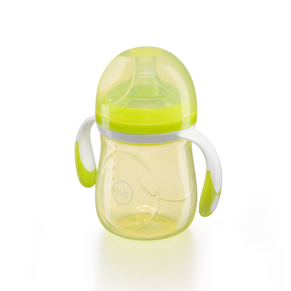 Бутылочка с ручками и антиколиковой соской Happy Baby (180 мл.) Lime