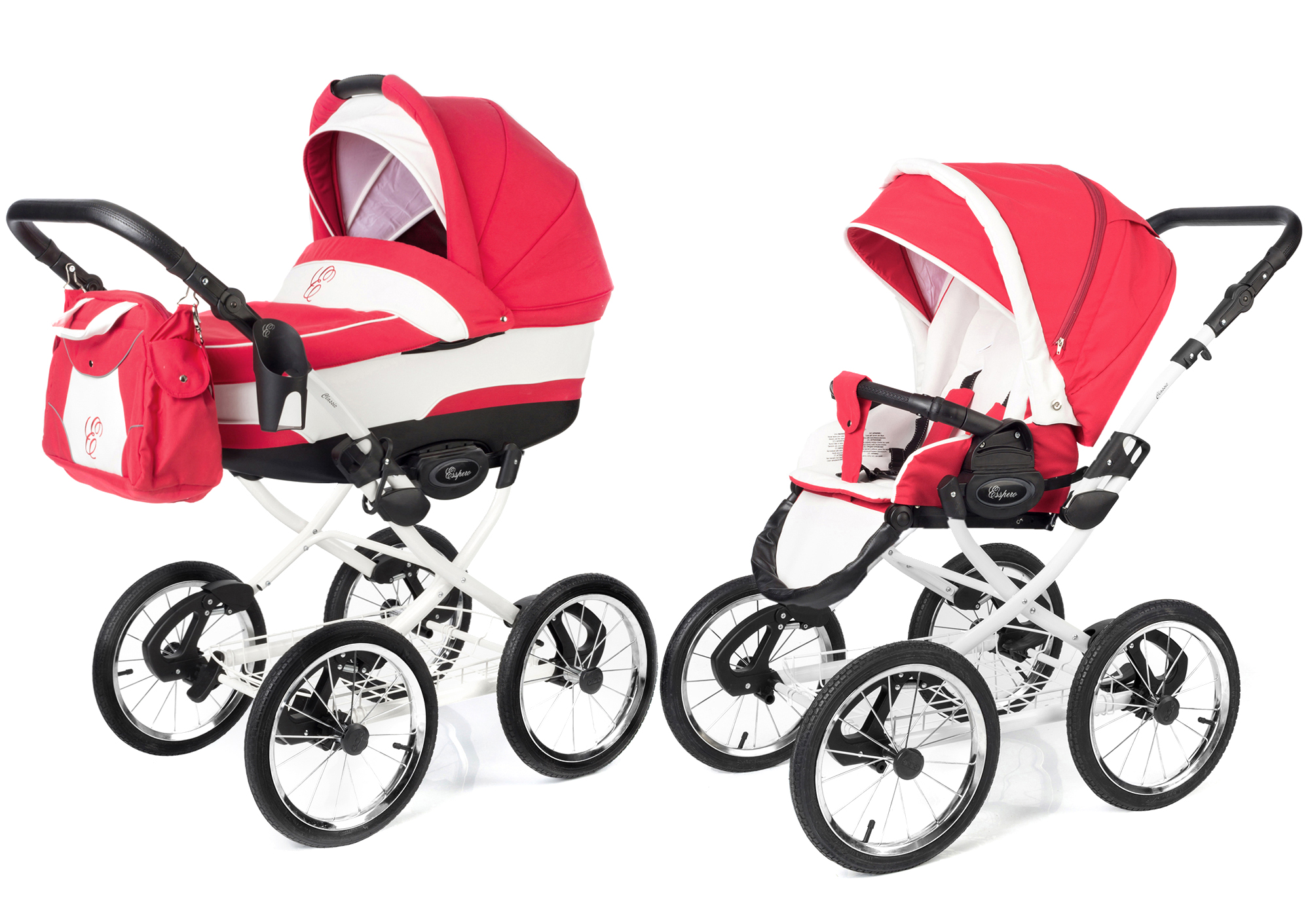 Коляска 2 в 1 Esspero Classic (шасси White) Red Lux