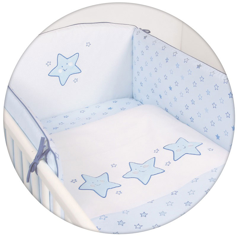 Постельное бельё Ceba Baby с вышивкой 3 предмета Stars Blue