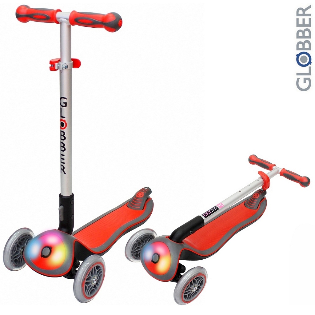 Самокат Globber Elite F My Free Fold up со светящейся платформой Red