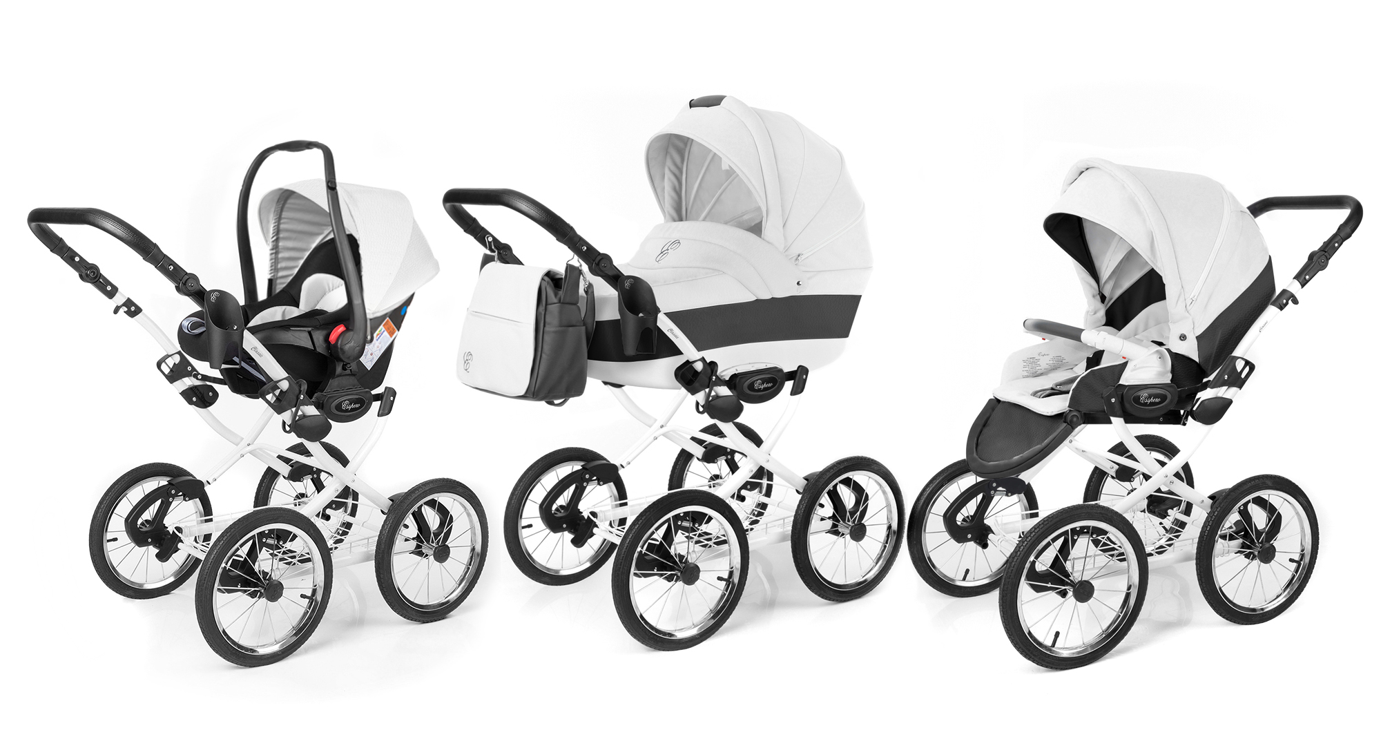 Коляска 3 в 1 Esspero Grand Classic (шасси White) White leatherette
