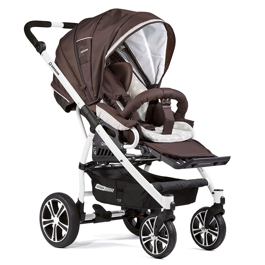 Прогулочная коляска Gesslein F4 Air+ с накидкой на ножки шоколадный/бежевый горох