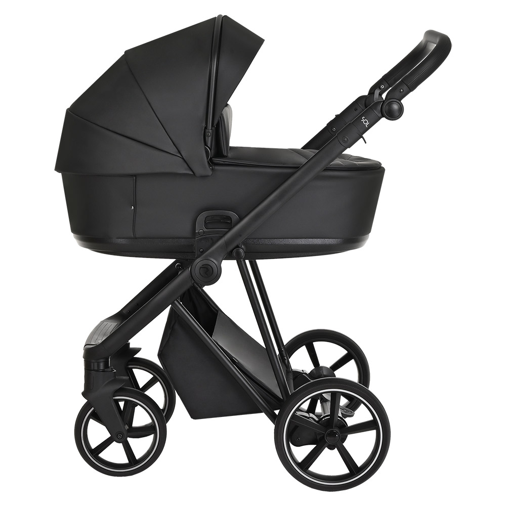 Коляска 3 в 1 Roan Sol Кожа Black/Black/руч.Черный