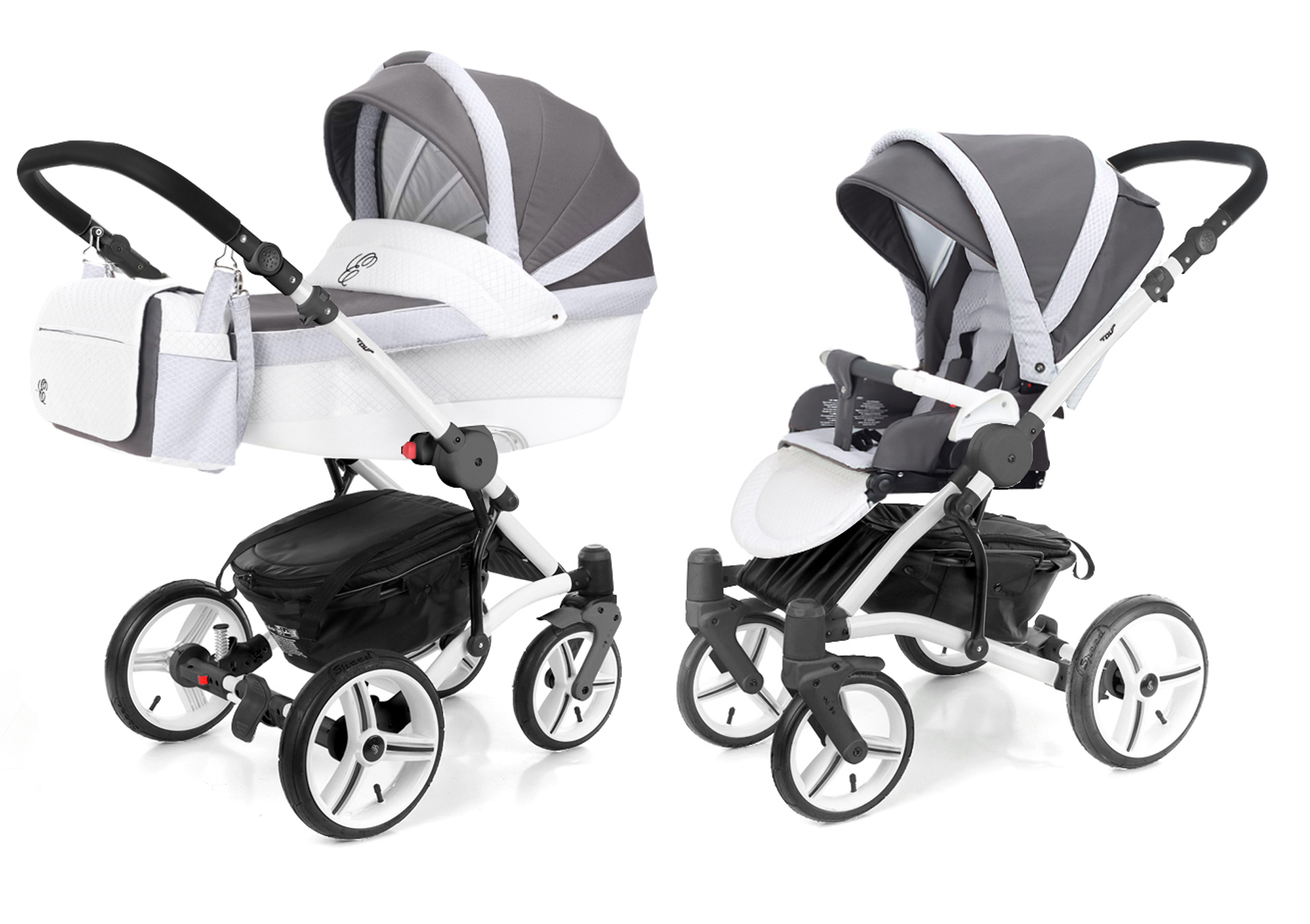 Коляска 2 в 1 Esspero Tour Leatherette (шасси White) Royal Light Grey