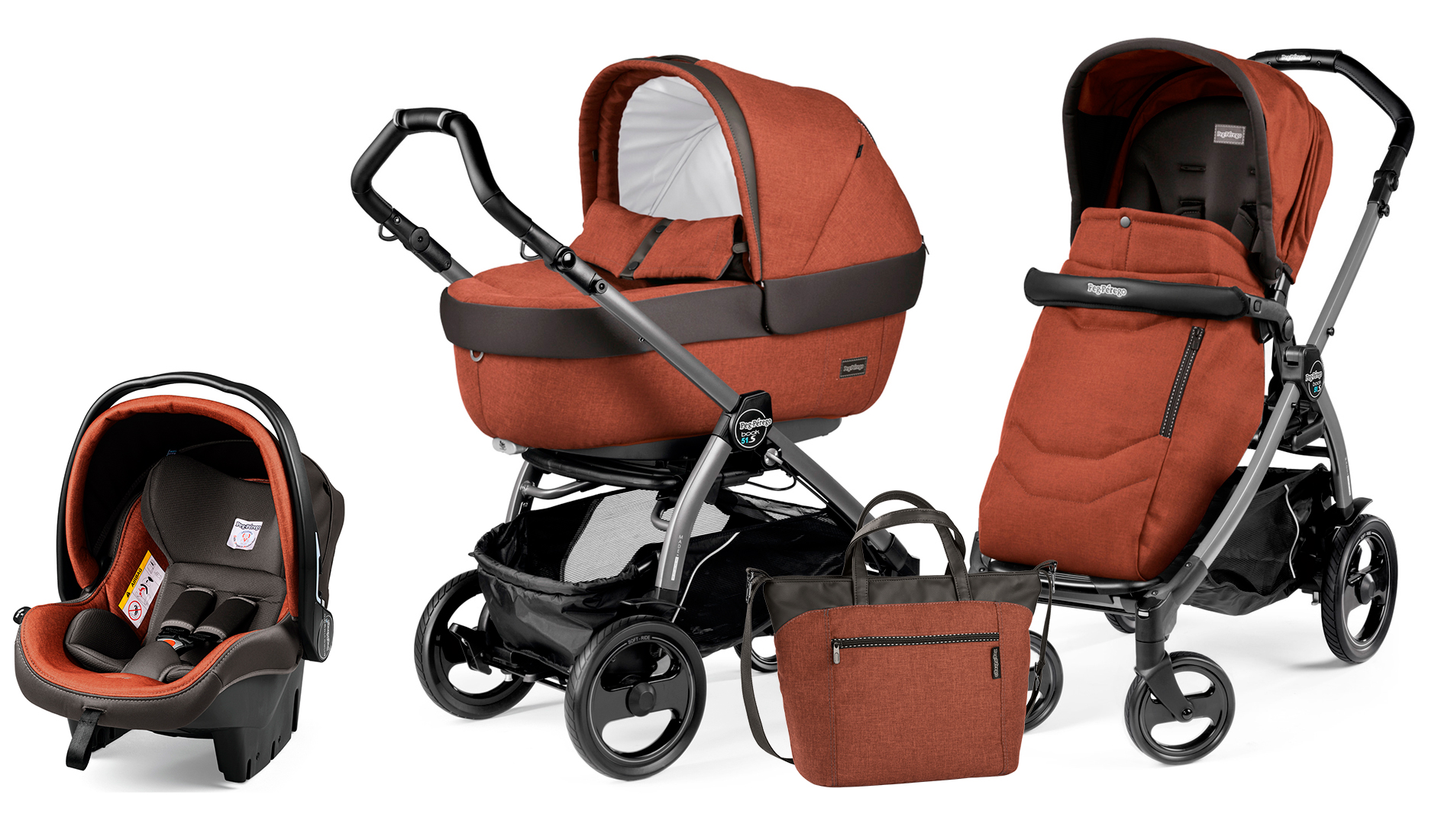 Коляска 3 в 1 Peg Perego Book 51 S Elite Set Modular (шасси Jet) Terracotta