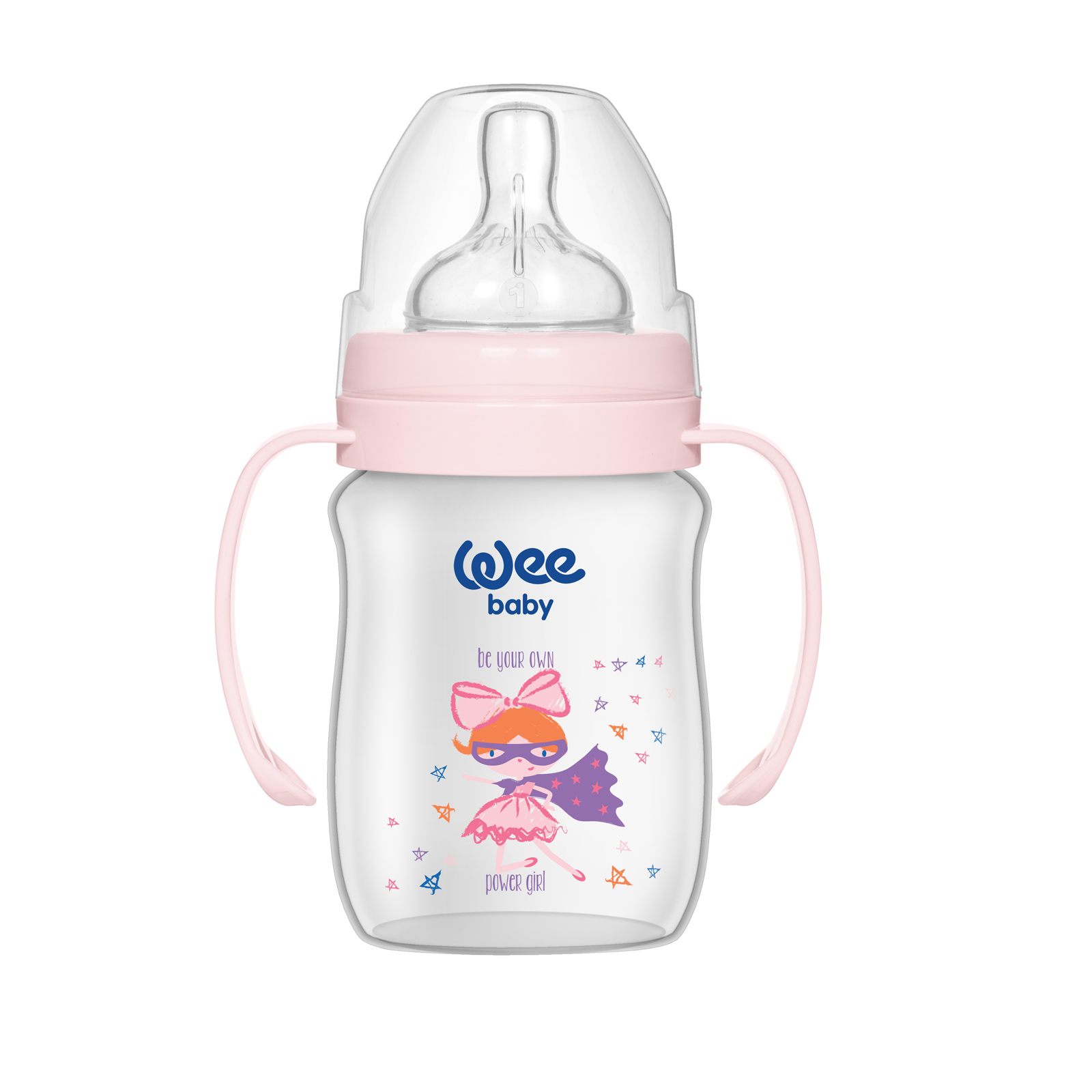 Бутылочка для кормления WeeBaby Classic Plus, с ручкой, 150 мл, шир горлышко с силик. соской р-р1 Девочка
