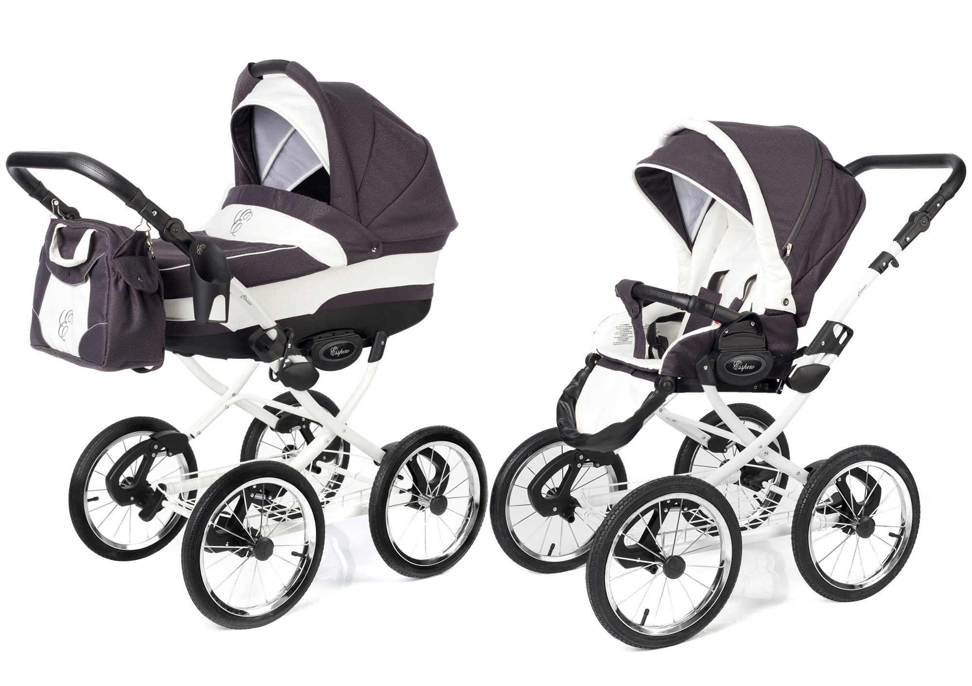 Коляска 2 в 1 Esspero Classic (шасси White) Grey Leves