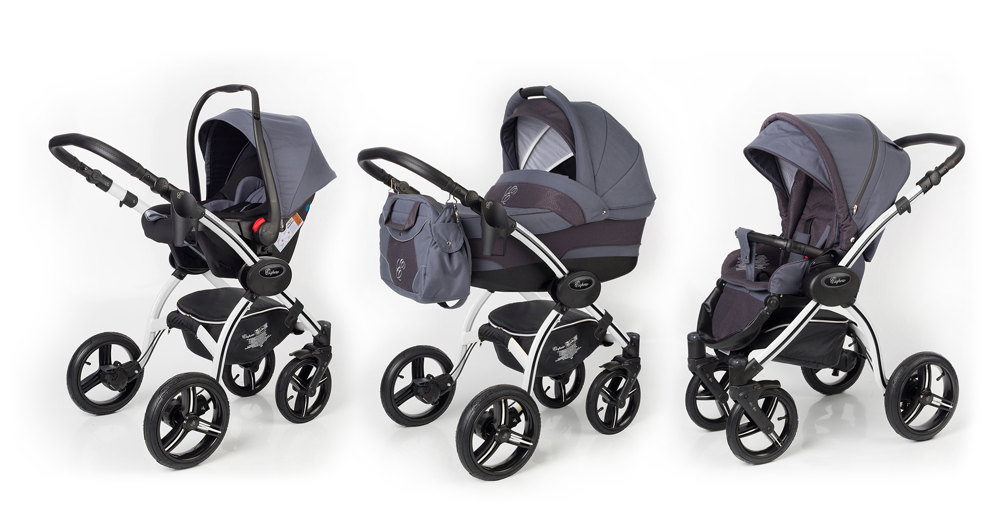 Коляска 3 в 1 Esspero I-Nova (шасси White) Dark Grey