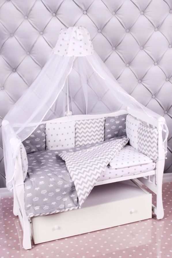 Комплект Premium в кроватку 18 предметов AmaroBaby Royal Baby Серый