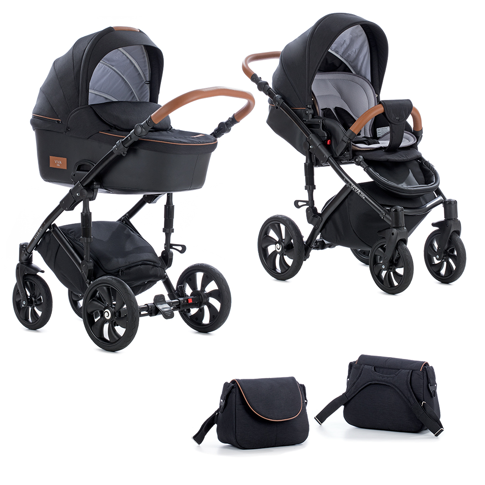 Коляска 2 в 1 Tutis Viva Life Черный муар+Кожа Антрацит