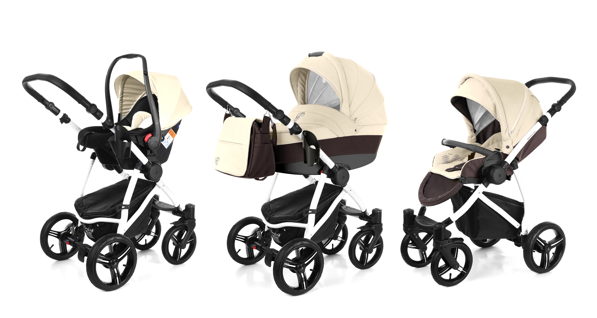 Коляска 3 в 1 Esspero Grand Newborn Lux (шасси White) Cream leatherette