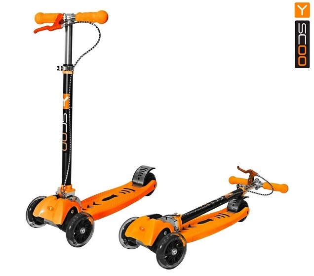 Самокат Y-SCOO MAXI CITY RT Simple Gagarin трансформер с ручным тормозом orange
