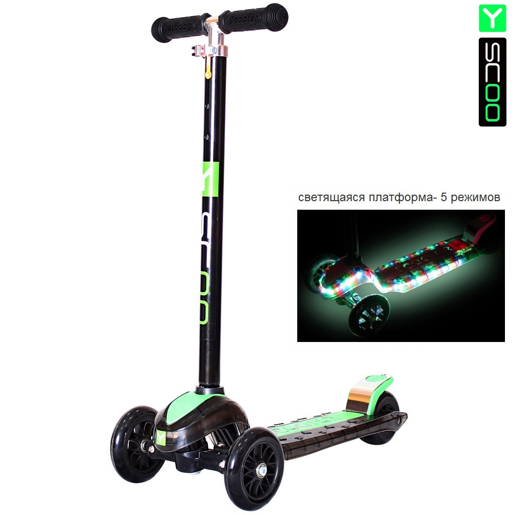 Самокат Y-SCOO MAXI Laser Show black/green