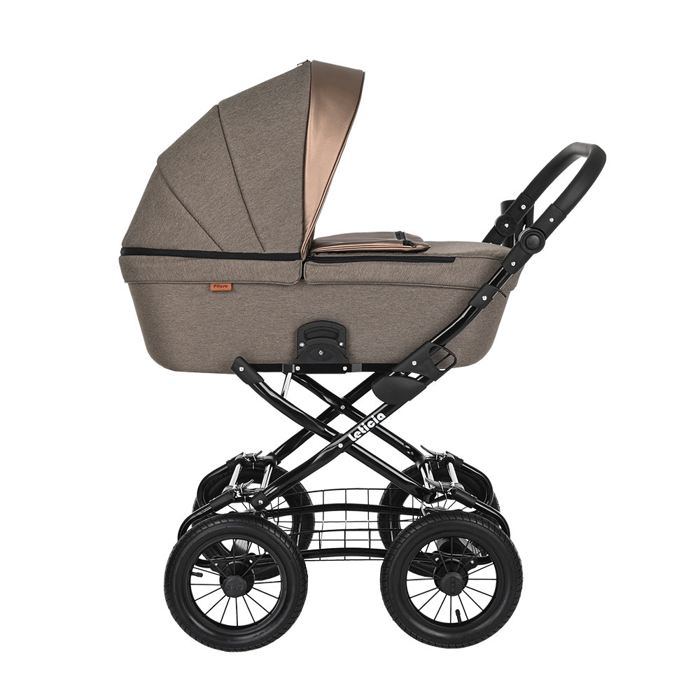 Коляска для новорожденных Pituso Leticia Classic/12d Chocolate+Кожа Brown Metalic