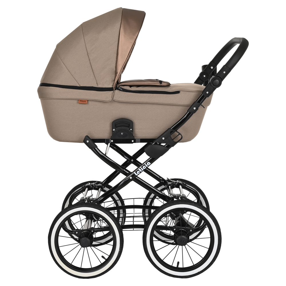 Коляска для новорожденных Pituso Leticia Classic/14d Cappucino+Кожа Brown Metalic