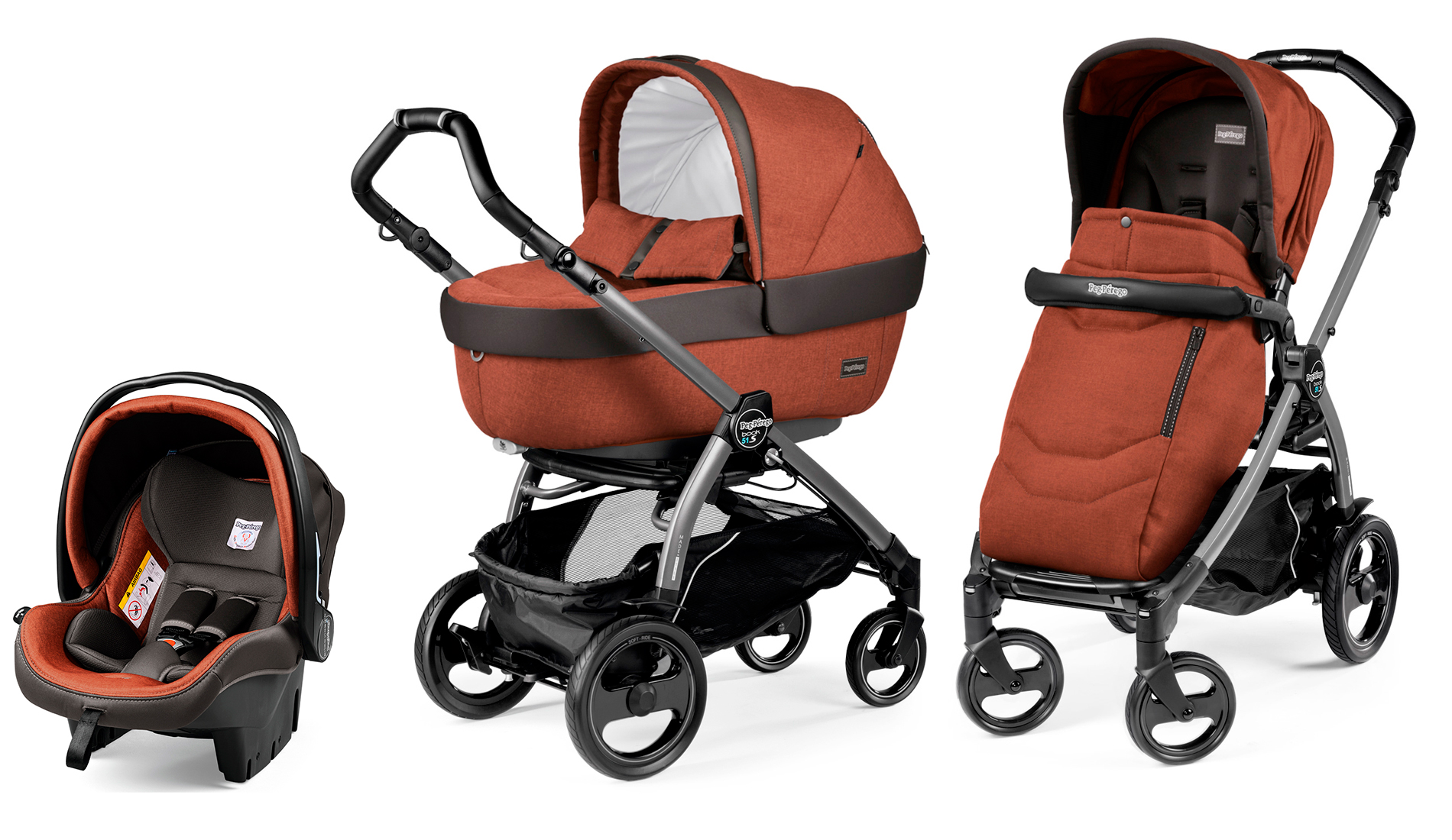 Коляска 3 в 1 Peg Perego Book 51 S Elite Modular System (шасси Jet) Terracotta