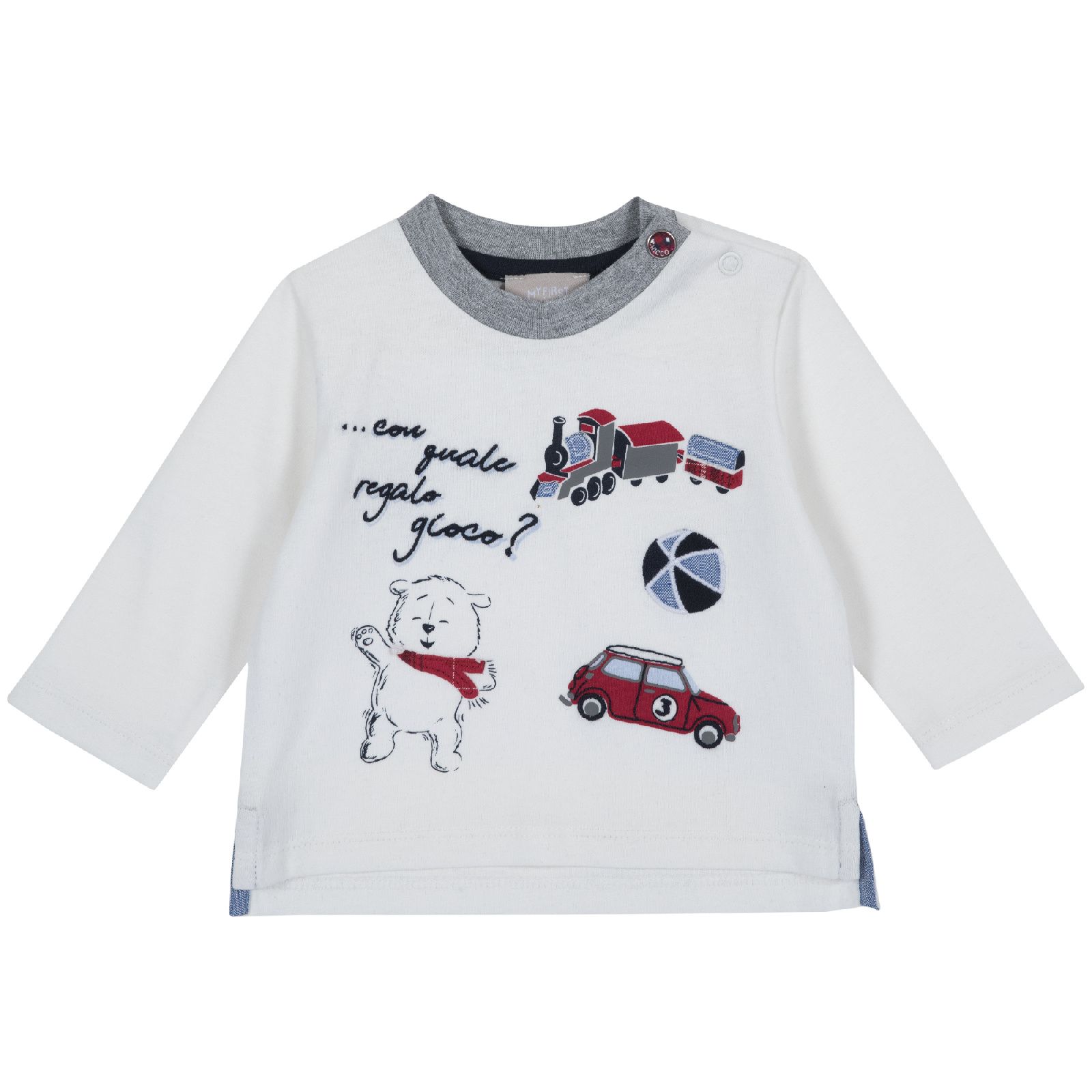 Лонгслив Chicco, принт Игрушки, для мальчиков, цвет белый Белый, р.86