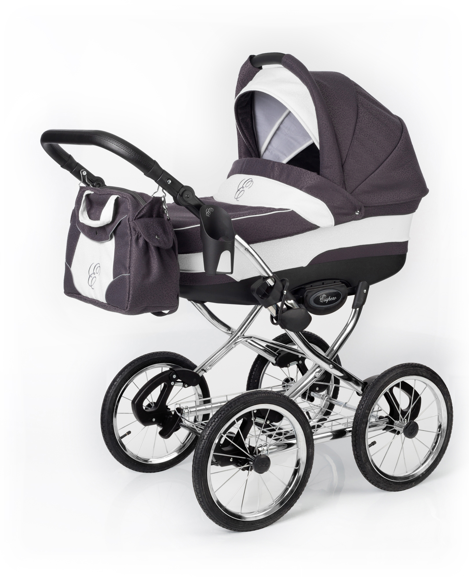 Коляска для новорожденных Esspero Classic (шасси Chrome) Grey Leves
