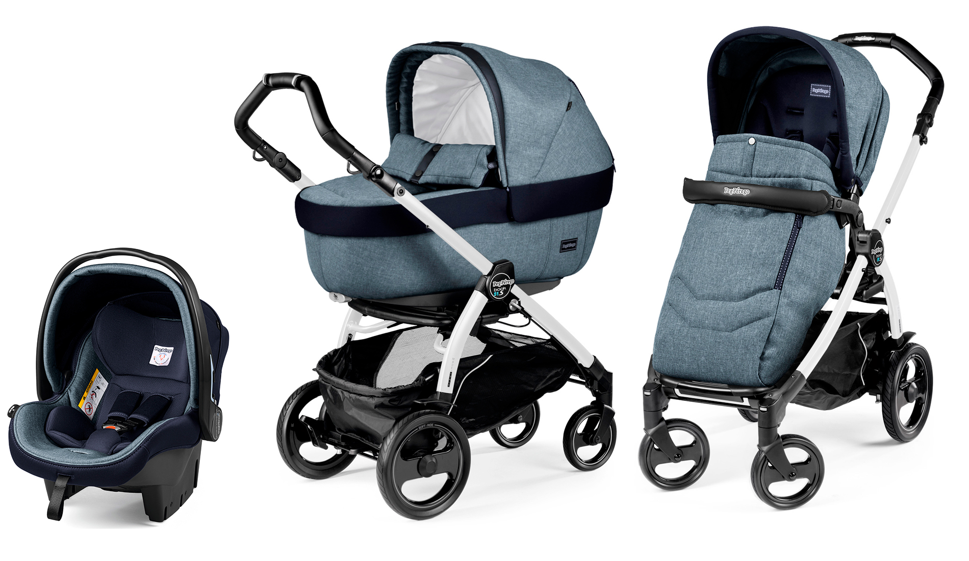 Коляска 3 в 1 Peg Perego Book 51 S Elite Modular System (шасси White/Black) Horizon