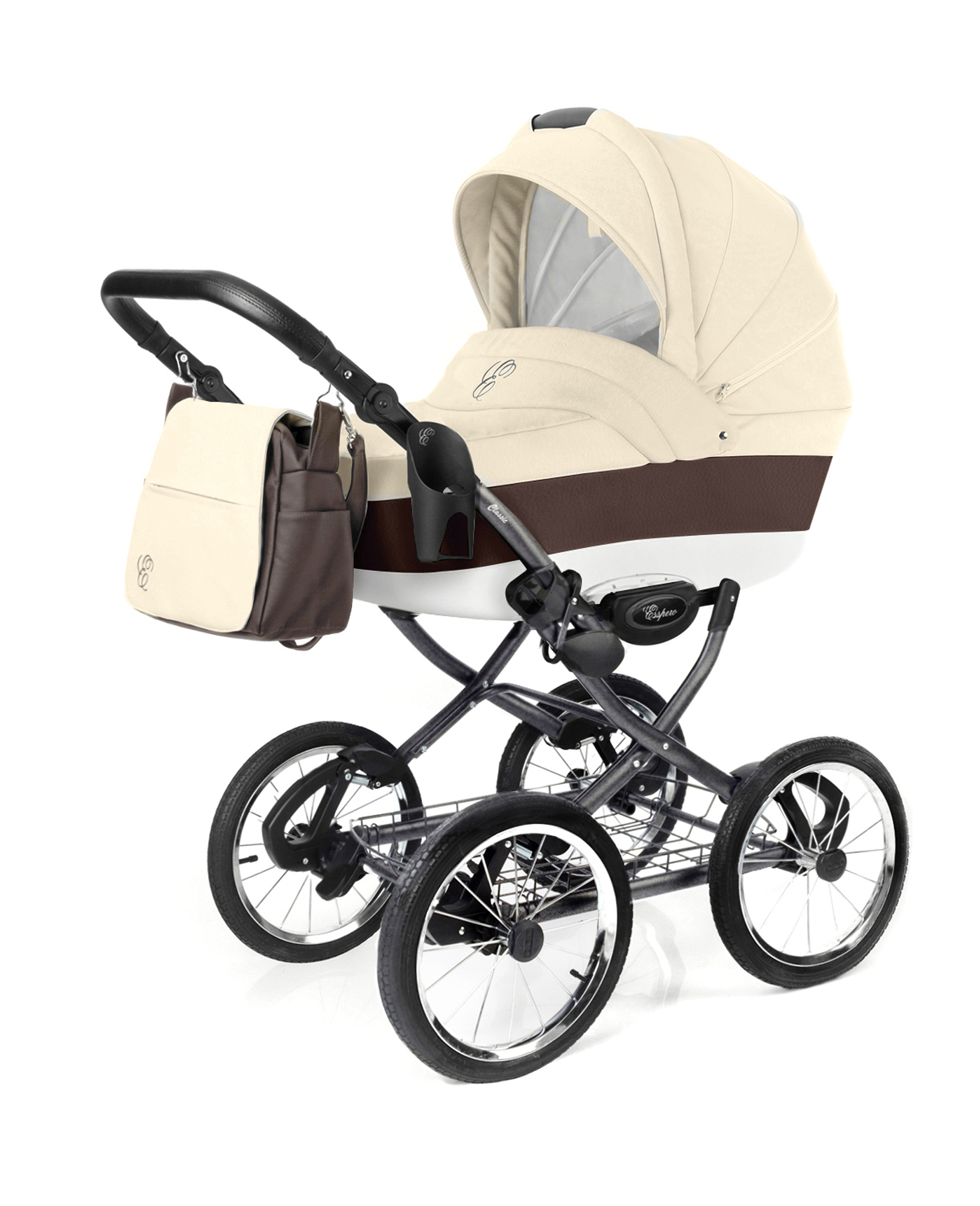 Коляска для новорожденных Esspero Grand Classic (шасси Graphite) Cream leatherette
