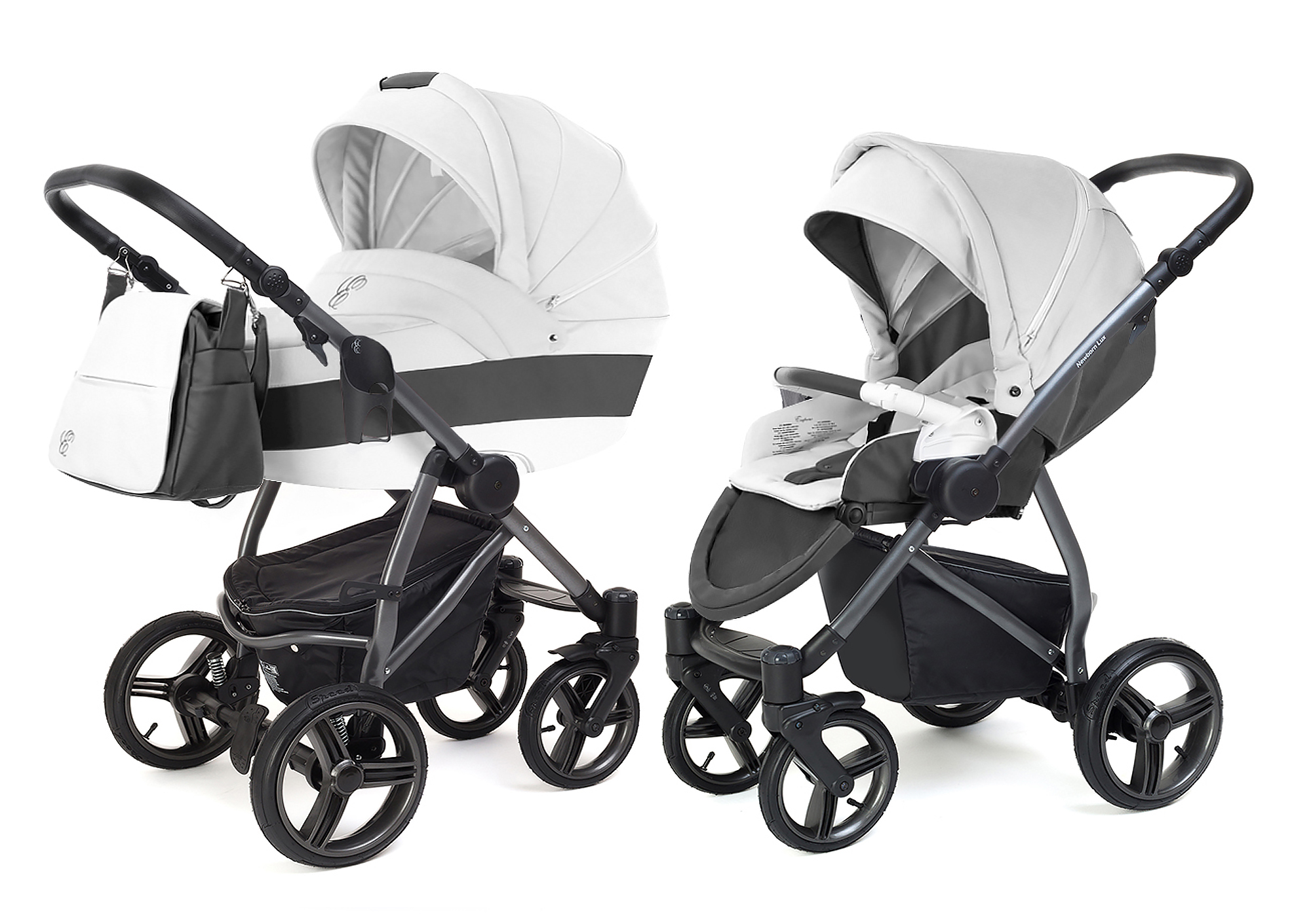 Коляска 2 в 1 Esspero Grand Newborn Lux (шасси Graphite) White leatherette