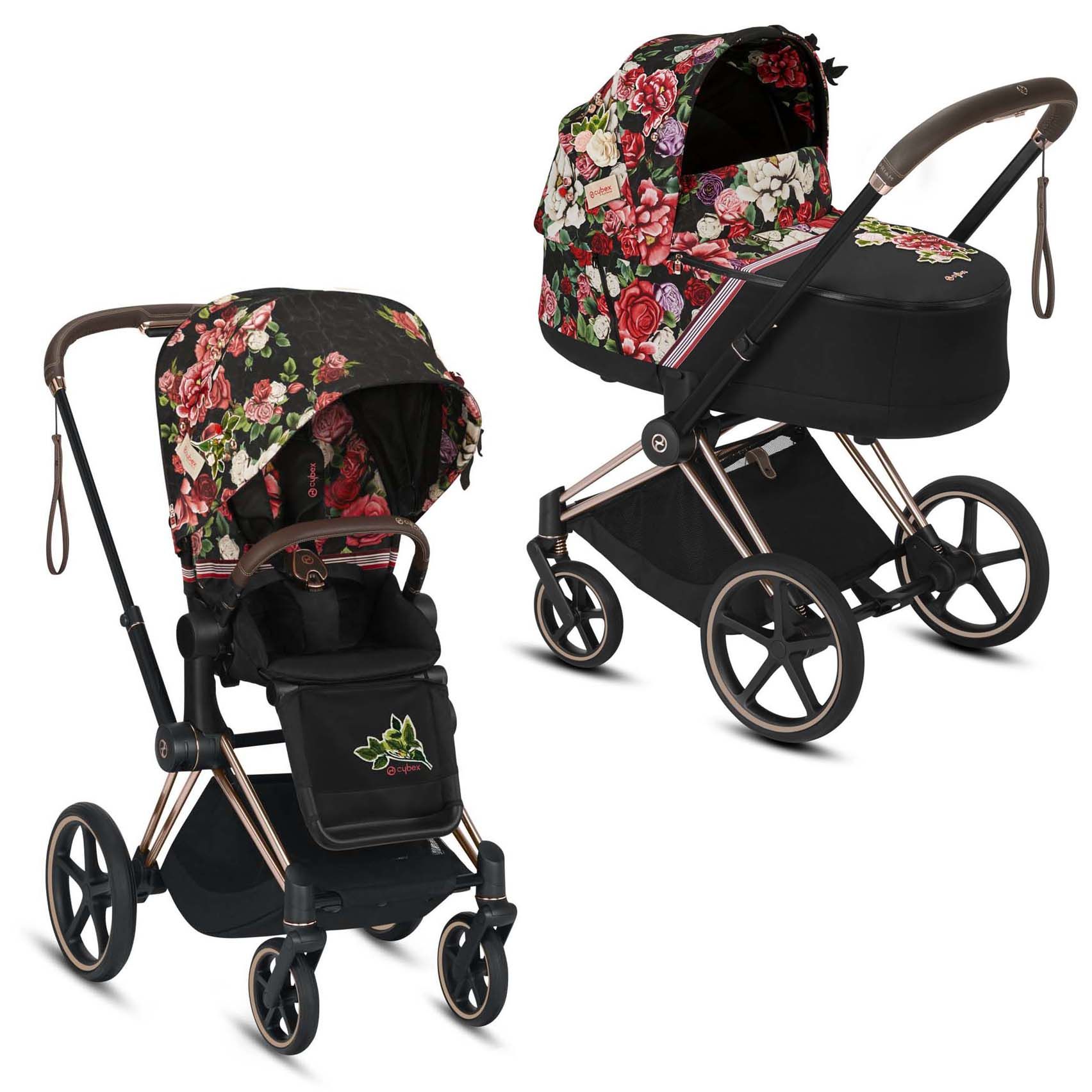 Коляска 2 в 1 Cybex Priam III FE Spring (шасси Rosegold) Blossom dark