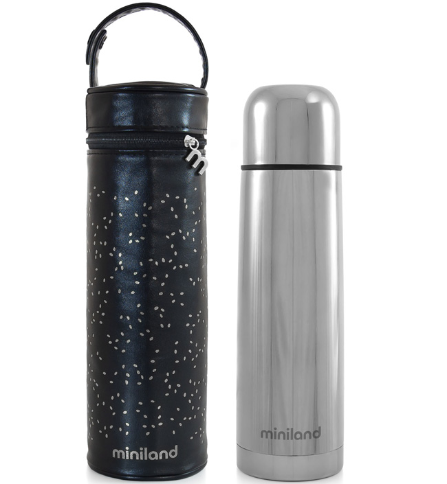 Детский термос для жидкостей с термосумкой Miniland Delux Thermos 500 мл серебряный