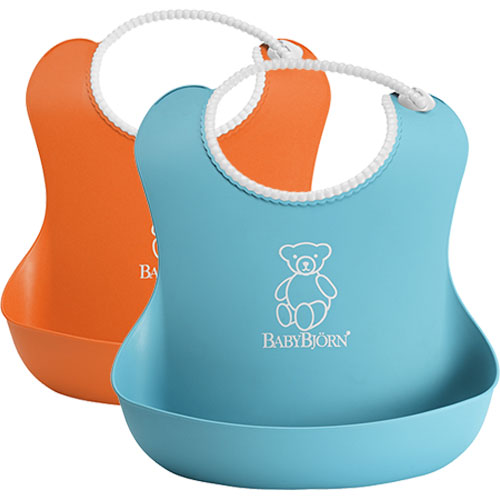 Нагрудник мягкий пластиковый для кормления ребенка BabyBjorn (2 шт.) Оранжевый-бирюзовый