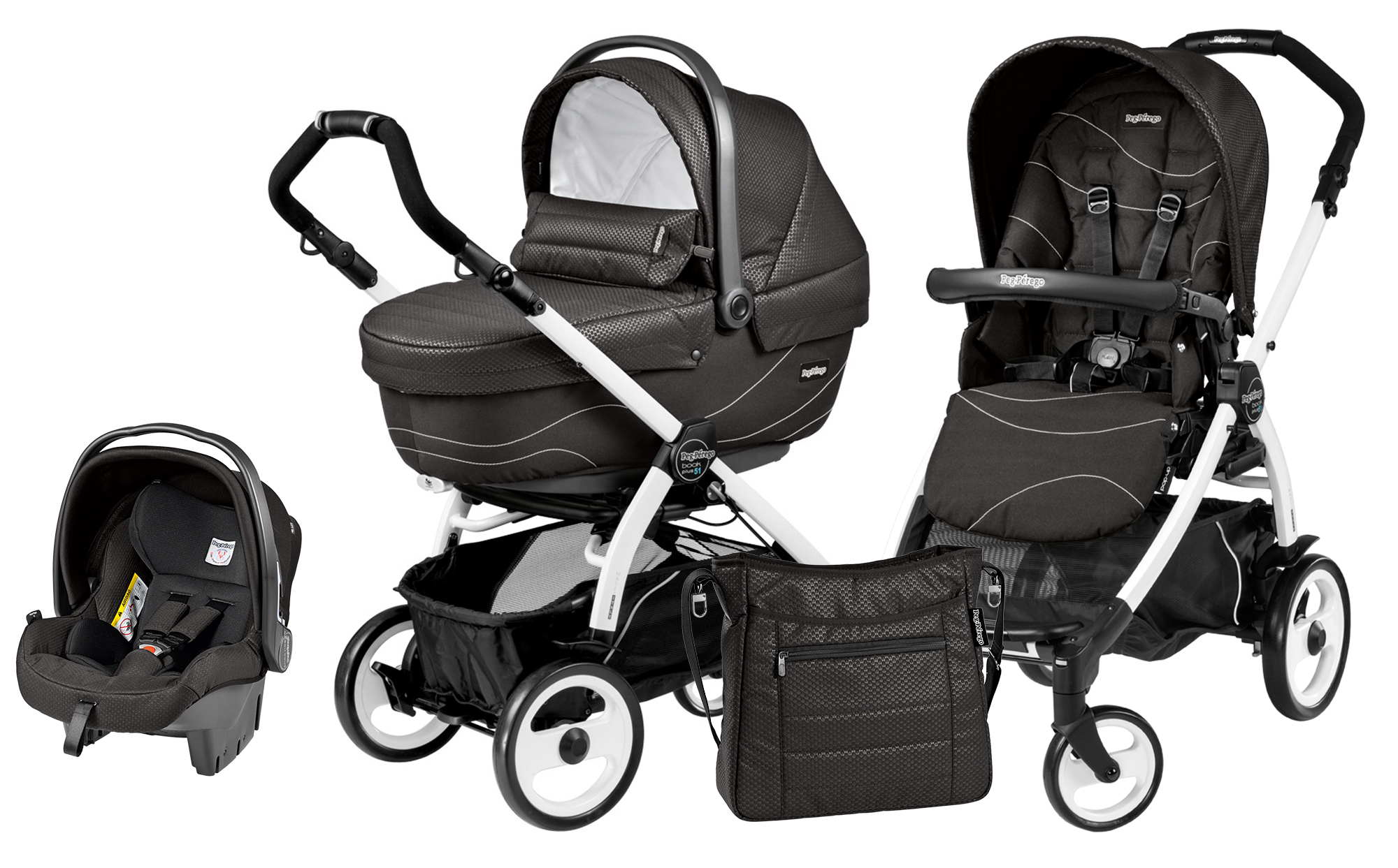 Коляска 3 в 1 Peg Perego Book 51 XL Modular System (шасси White/Black) Bloom Black