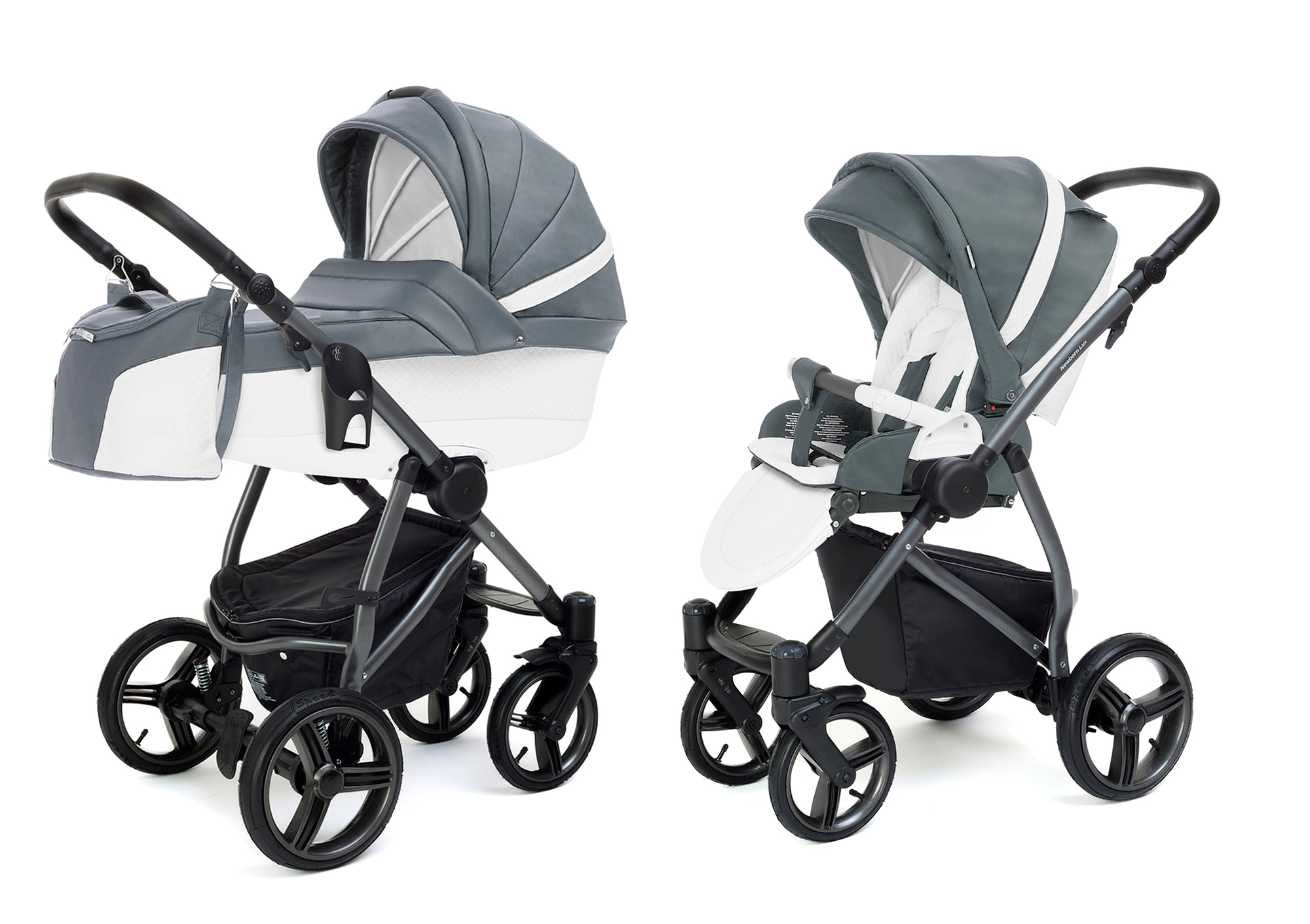 Коляска 2 в 1 Esspero Grand Newborn Lux (шасси Graphite) Nappa Blue Grey