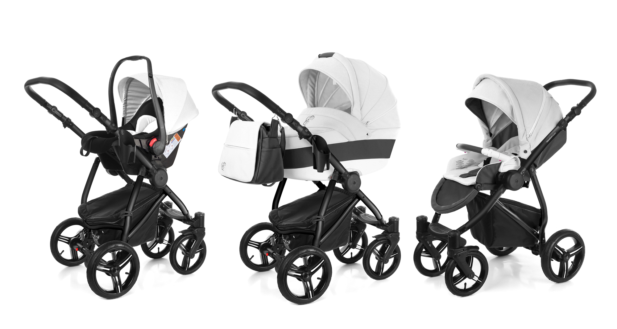 Коляска 3 в 1 Esspero Grand Newborn Lux (шасси Black) White leatherette