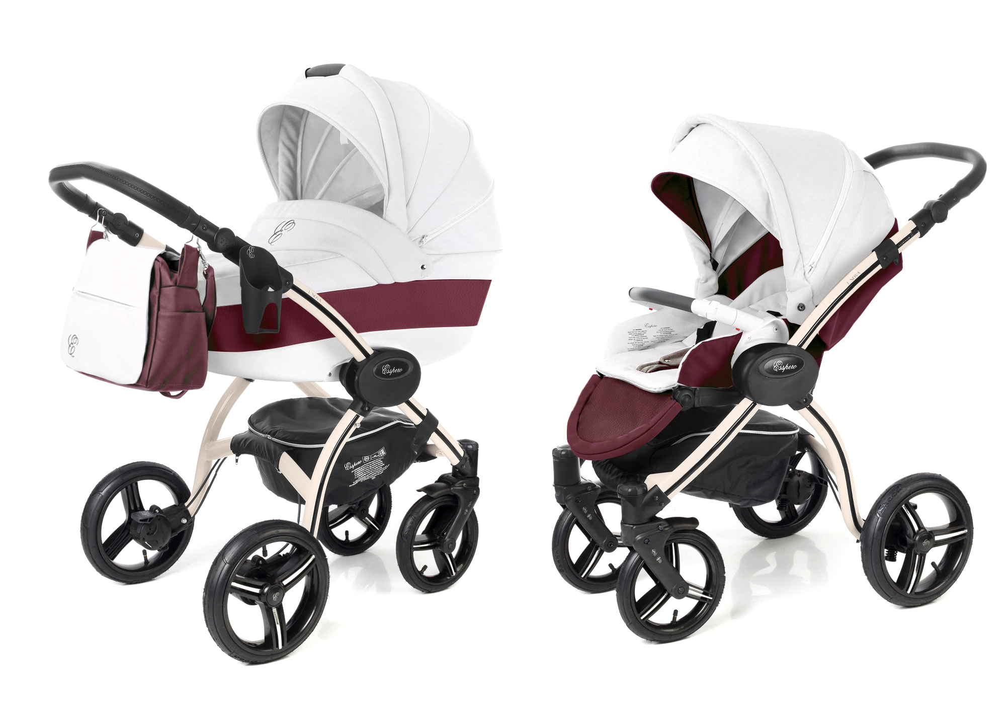 Коляска 2 в 1 Esspero Grand I-Nova (шасси Beige) Maroon leatherette