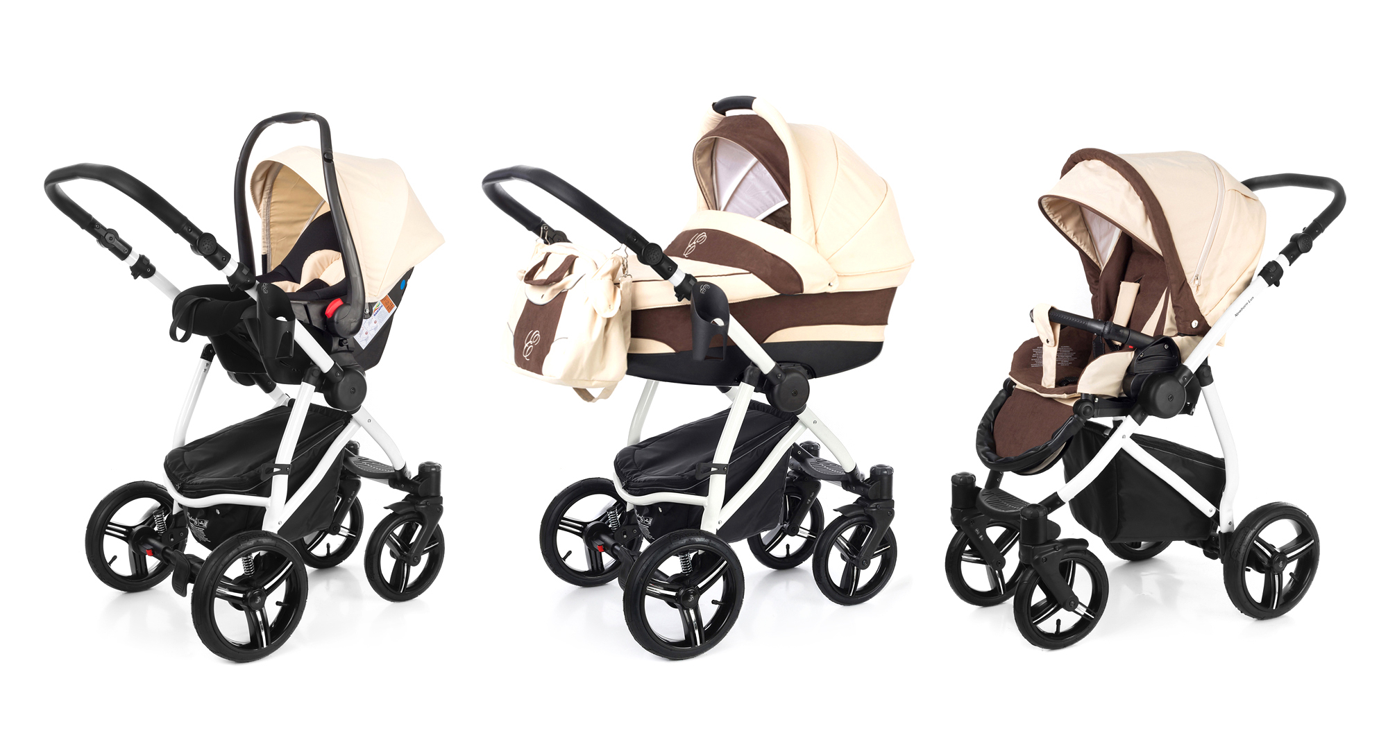 Коляска 3 в 1 Esspero Newborn Lux (шасси White) Beige Brown