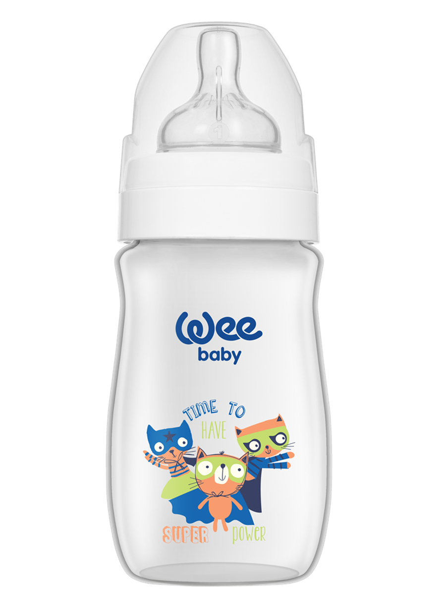 Бутылочка для кормления с широким горлышком с силиконовой соской р-р 1, WeeBaby Classic Plus 250 мл