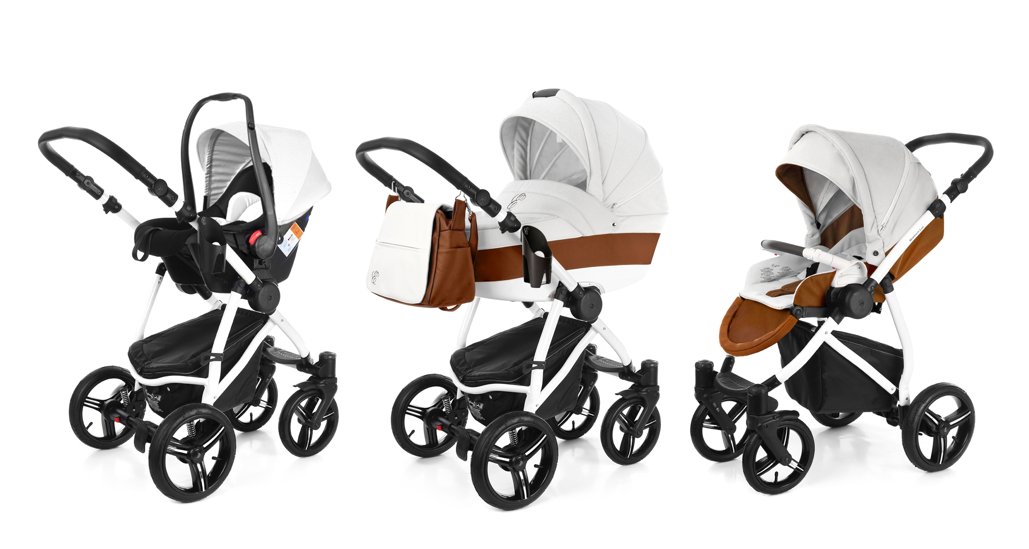 Коляска 3 в 1 Esspero Grand Newborn Lux (шасси White) Orange leatherette