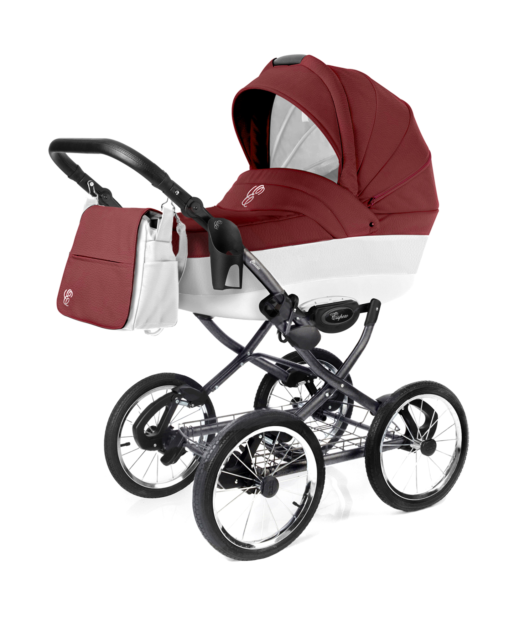 Коляска для новорожденных Esspero Grand Classic (шасси Graphite) Cherry leatherette