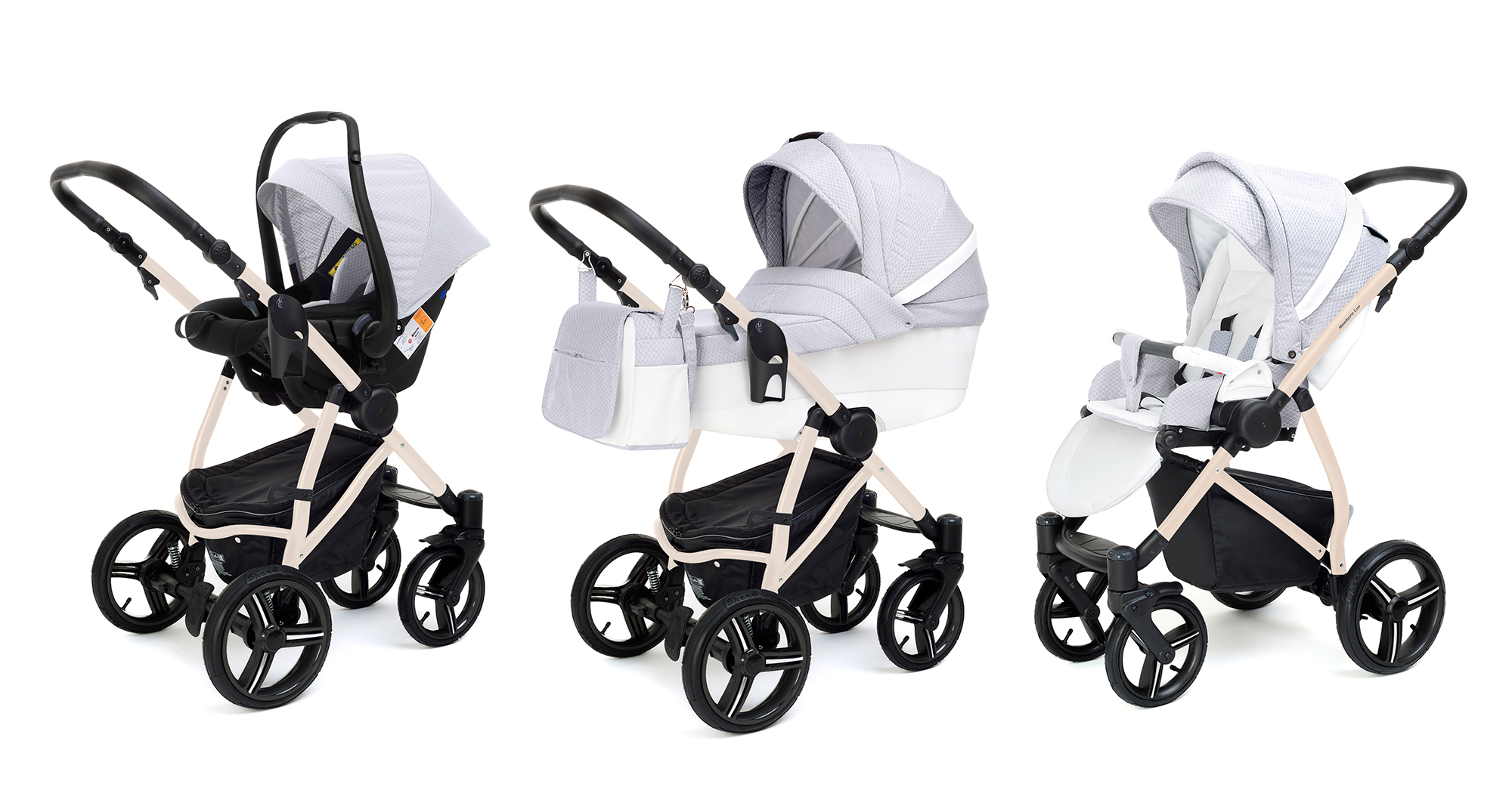 Коляска 3 в 1 Esspero Grand Newborn Lux (шасси Beige) Grey Diamond