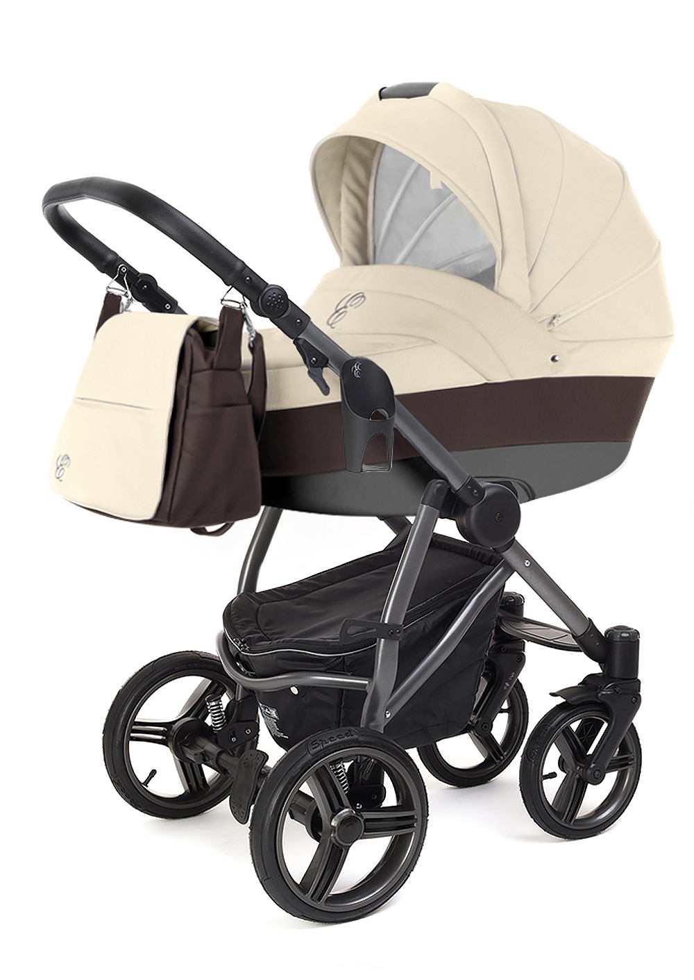 Коляска для новорожденных Esspero Grand Newborn Lux (шасси Graphite) Cream leatherette