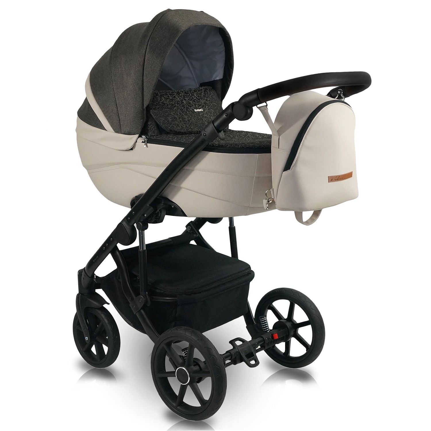 Коляска 2в1 BEXA IDEAL черный+бежевая кожа
