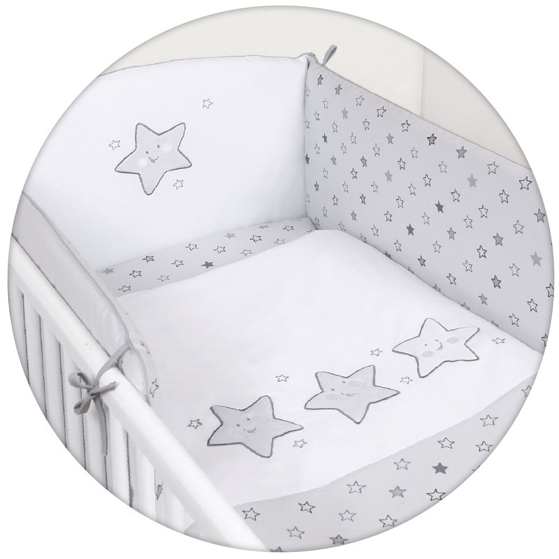 Постельное бельё Ceba Baby с вышивкой 3 предмета Stars Grey